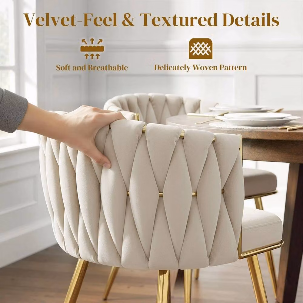 FORGEVIO Set of 2 Modern Dining Chairs with Wrap-around Backrest in Beige – 3
