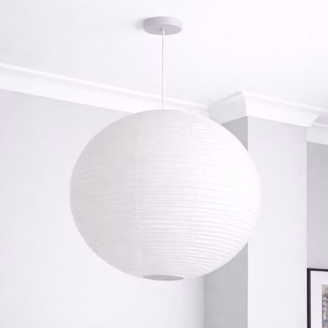 CGC Sybil White Linen Large Round Globe Easy Fit Hand Made Lampshade - White, Diameter: 48 cm