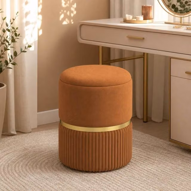 STILVORA Brown Velvet Footstool with Storage