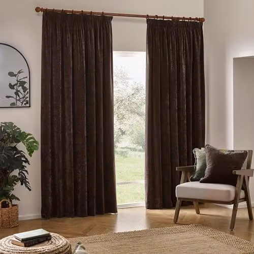 Yard Heavy Chenille Velvet Room Darkening Pencil Pleat Curtains, Brown, W: 168 cm, H: 229 cm – 2