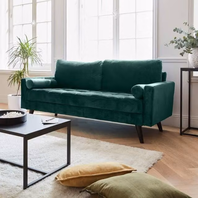 Sweekeeks 3-Seater Vintage Style Velvet Fabric Sofa in Green – 1