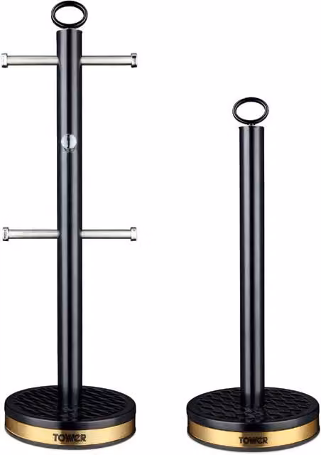 Tower Empire Freestanding Mug Tree and Towel Pole Set in Black and Bronze, Stainless Steel with Anti-Slip Base, H 40.5 cm x W 13.5 cm x D 13.5 cm – 6
