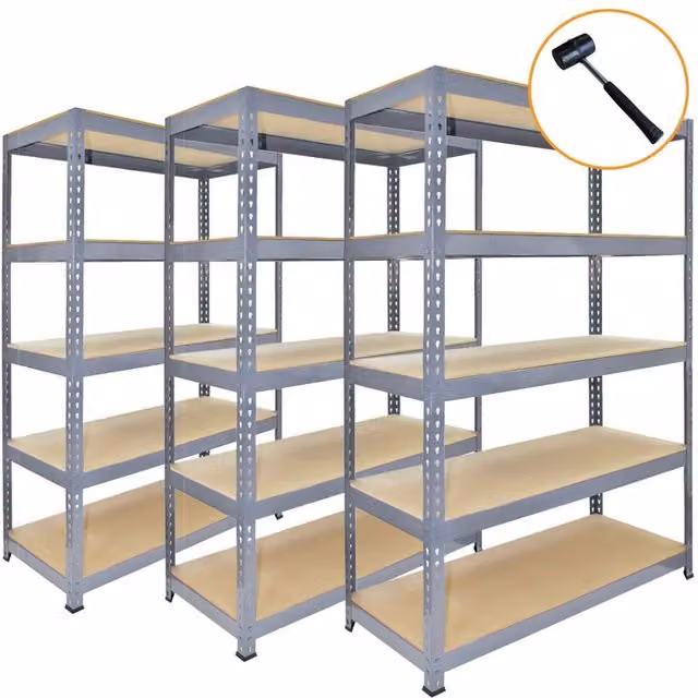 Monstershop Q-Rax Grey Metal Racking Units in Blue, W/D/H: 90 x 50 x 180 cm (Set of 3) – 1