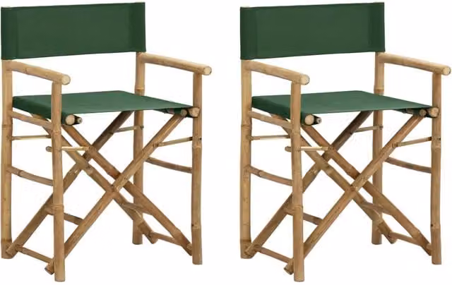 Berkfield Home Set of 2 Green Bamboo and Fabric Folding Director's Chairs – 1