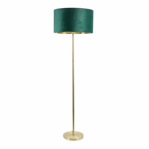 ValueLights Charlie Modern Gold Plated Stem Floor Lamp with Green Velvet Shade and Warm White Bulb