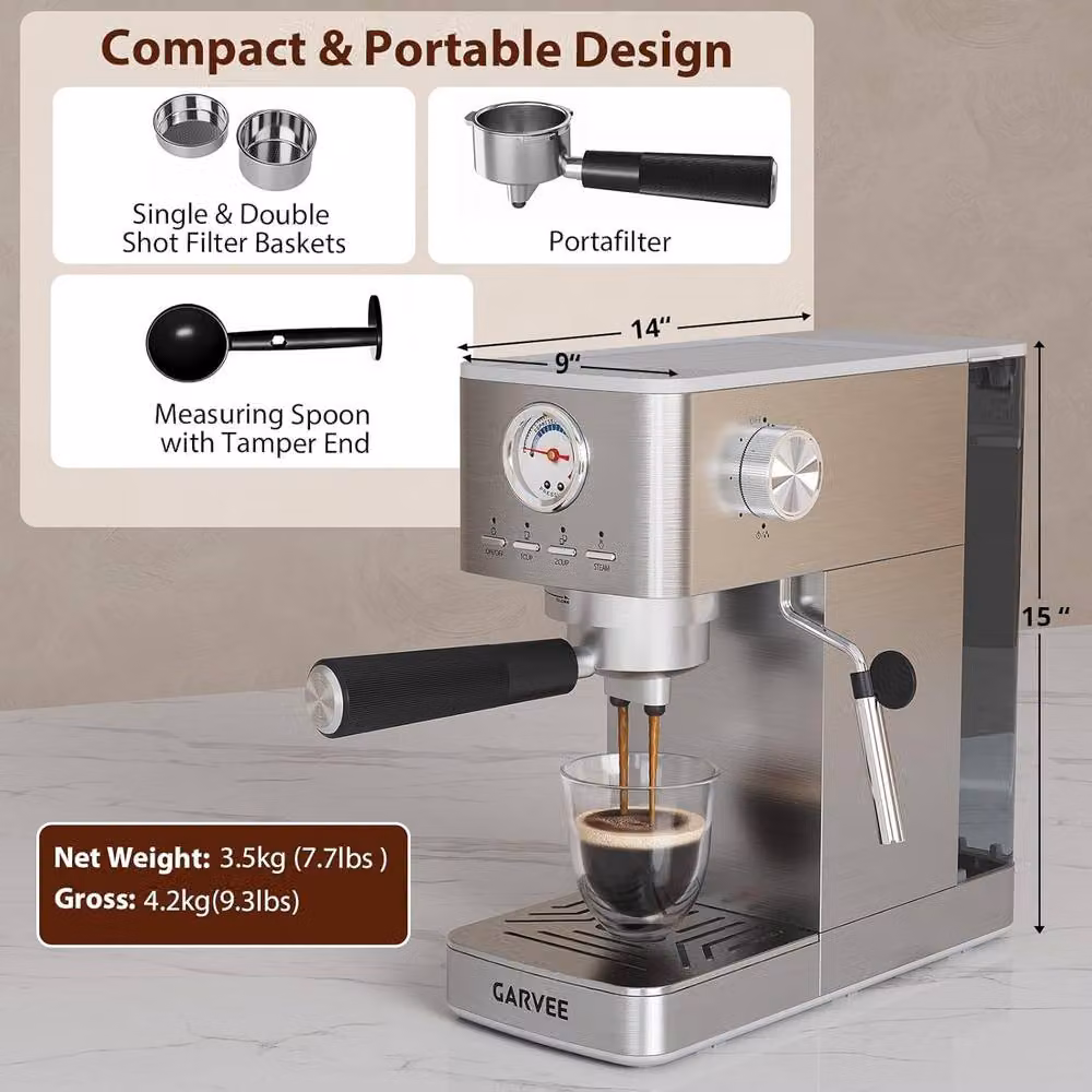 London Boutique Silver Bean to Cup Espresso Coffee Machine with 15-Bar Pressure and Steam Wand – 5