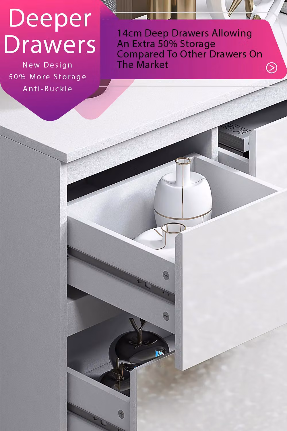 FWStyle Stora 7 Drawer High Gloss White Merchant Chest of Drawers – 4