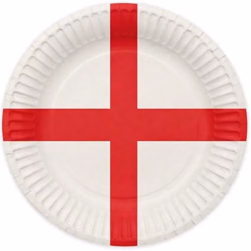 Gem Imports St George’s Cross England Flag Round Paper Plates, Red and White, Diameter: 23 cm, Pack of 10