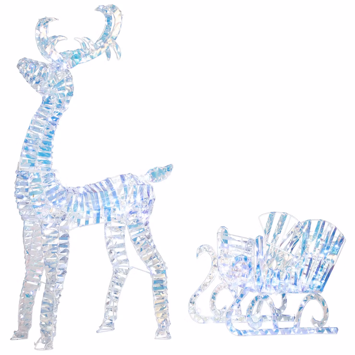 OUTSUNNY LED Lighted Christmas Reindeer with Sleigh in Silver – 2