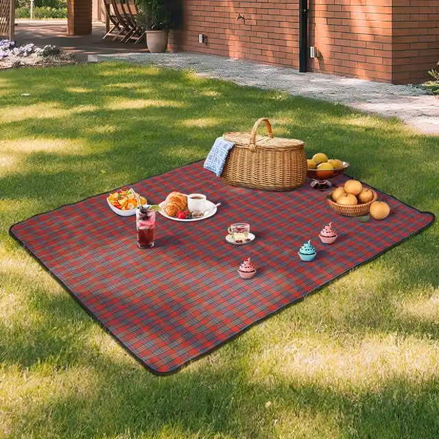 Livingandhome Red Checked Rectangular Picnic and Beach Blanket with Carry Handle