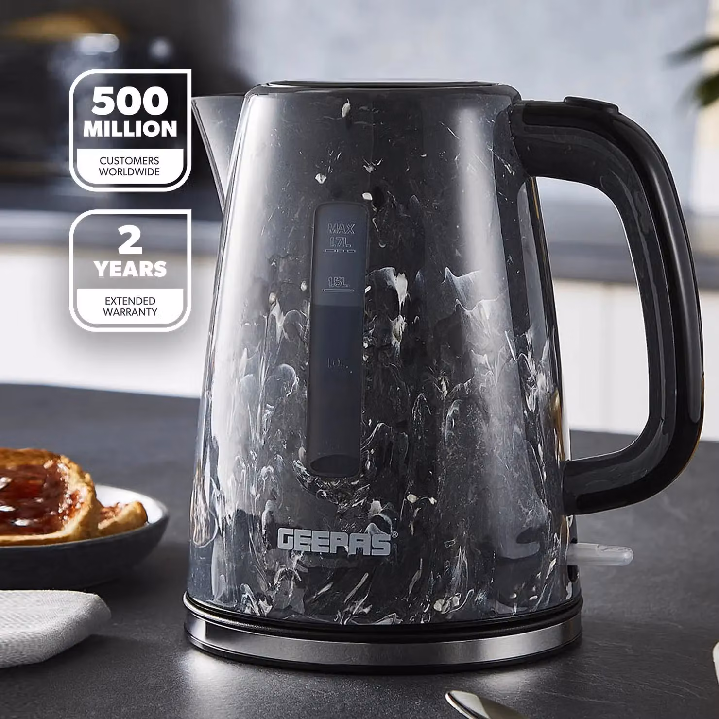 Geepas SKYE Collection 1.7 l Cordless Kettle 2200W in Black – 2