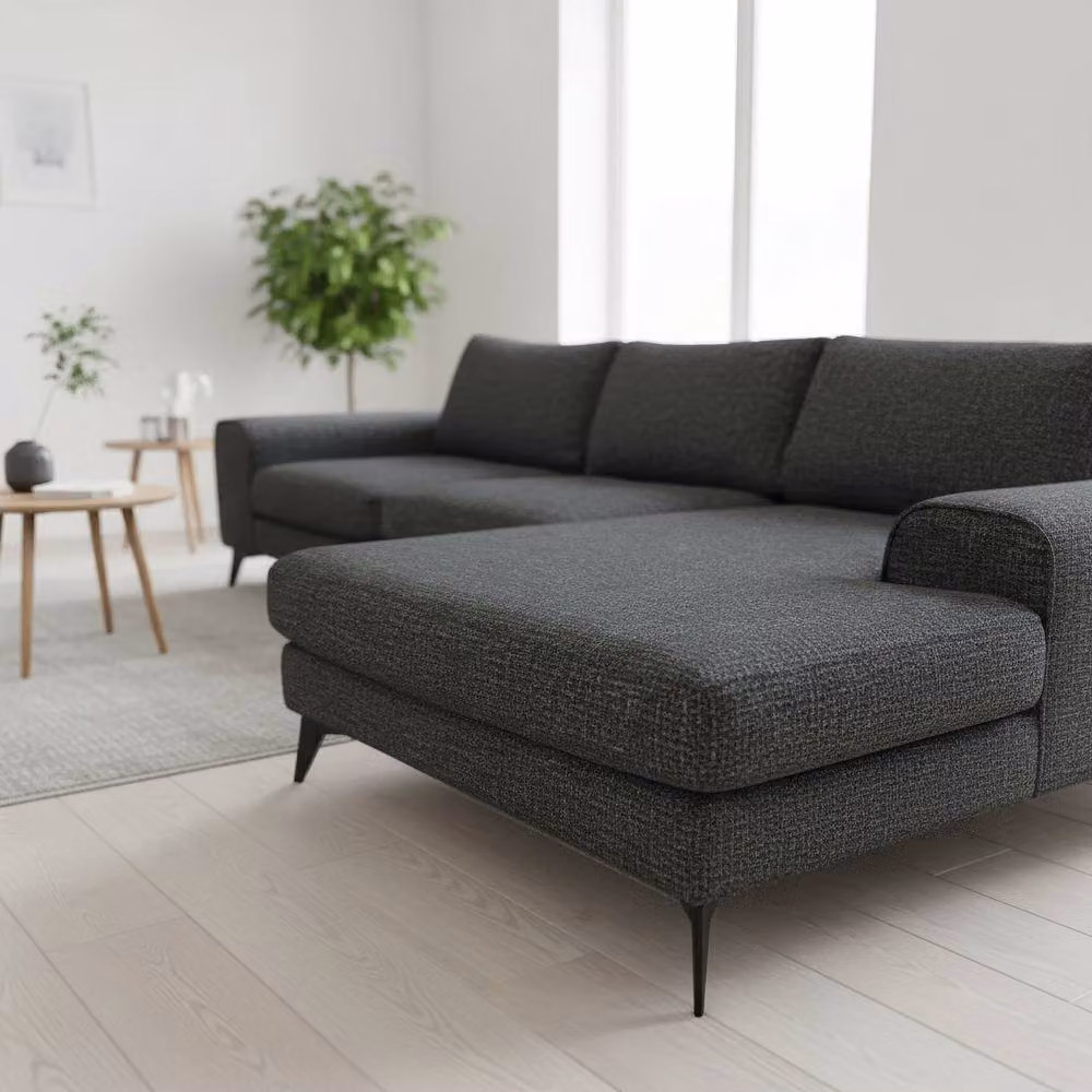 Abakus Direct Venice L-Shaped Corner Sofa in Black Fabric, Right Hand Facing – 4