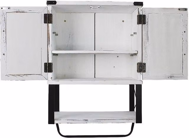 KORVIXA White Wall Mounted Bathroom Storage Cabinet with Hinged Doors and Internal Shelves, W/D/H: 58.5 x 17.4 x 17.4 cm – 1