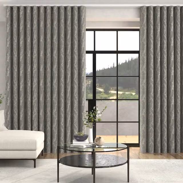 Terrys Grace Jacquard Floral Made To Measure Blackout Wave Curtains in Grey