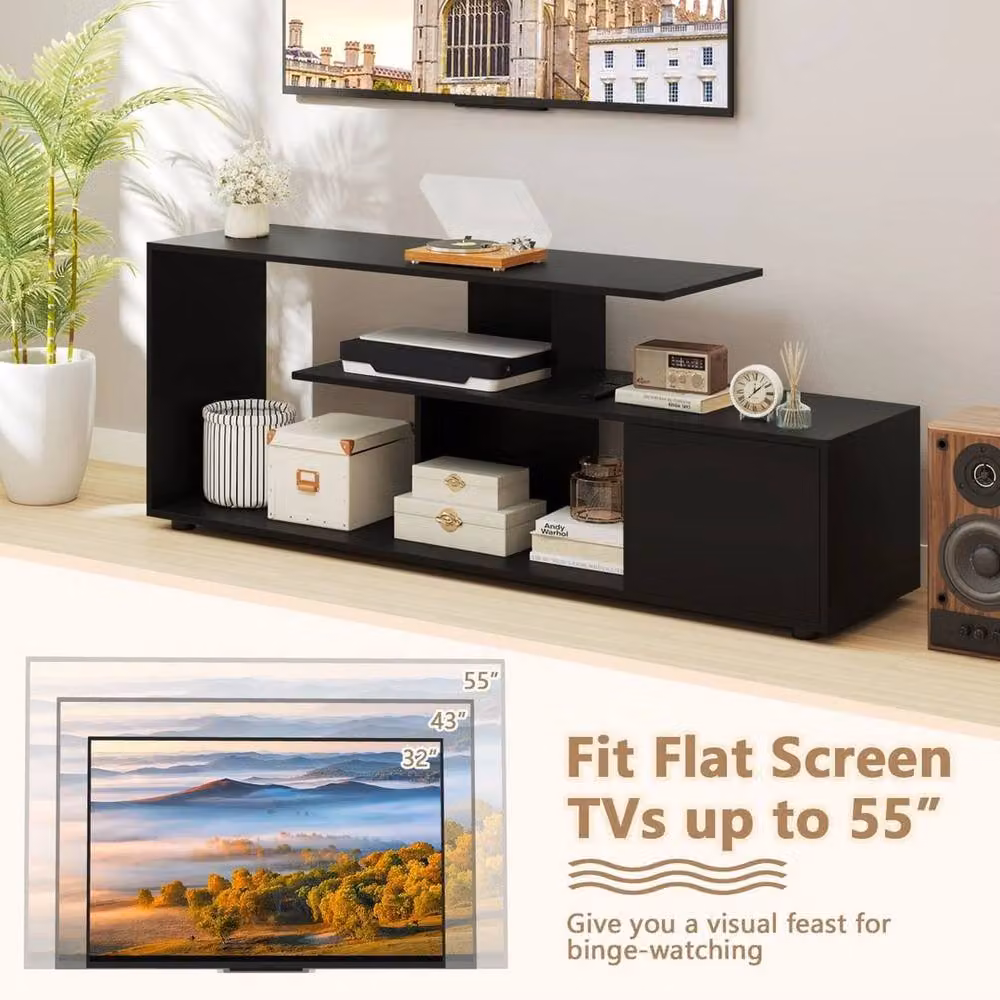 Kelvenix 3-Tier Modern TV Stand in Black for TVs up to 55 inch – 3