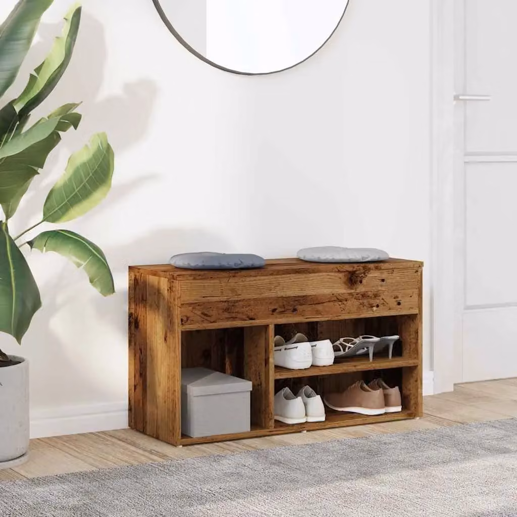 Berkfield Home Rustic Old Wood Shoe Bench in Brown, W/D/H: 80 x 30 x 45 cm – 3