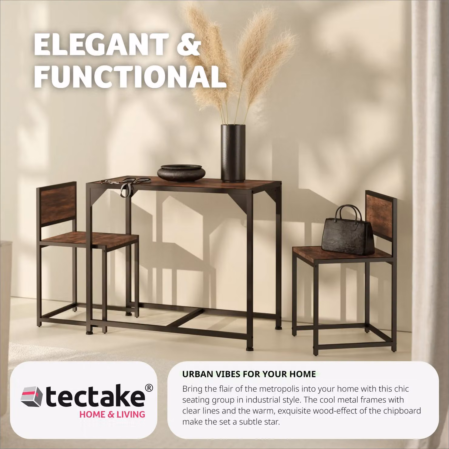 tectake Milton 3-piece Dining Table and Chairs Set in Brown – 4