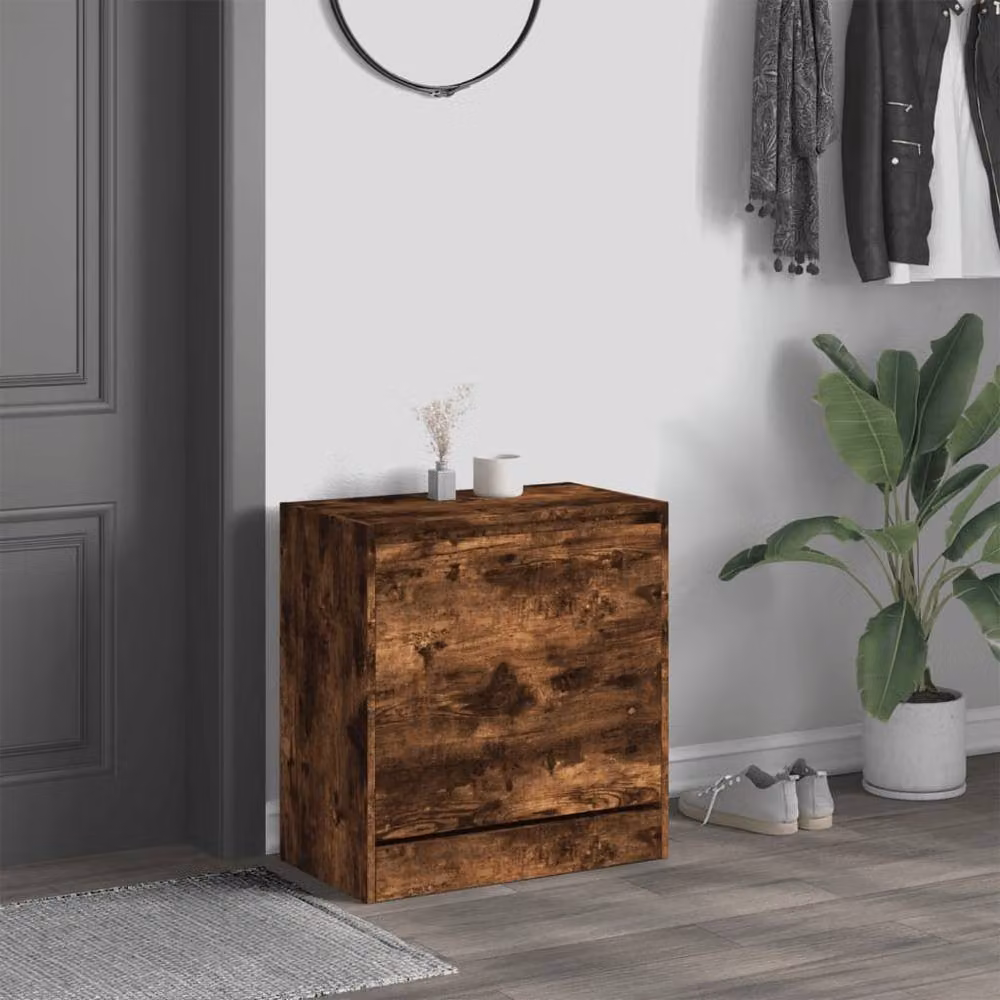 Berkfield Home Smoked Oak Shoe Cabinet in Brown, W/D/H: 60 x 34 x 63.5 cm – 2