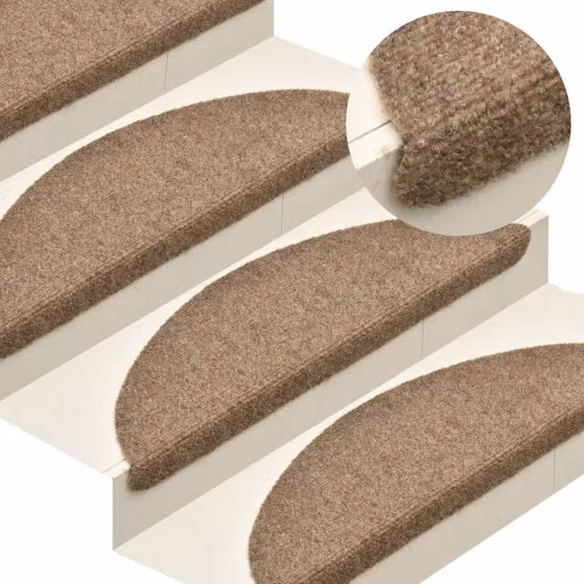 Berkfield Home Self-adhesive Needle Punch Stair Mats, 15 Pieces, Beige, W: 56 cm, D: 17 cm, H: 3 cm