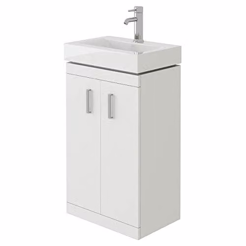 VeeBath Chatham NCLW100 Gloss White Bathroom Floor Standing Storage Unit with Two Soft Close Hinged Doors – 1