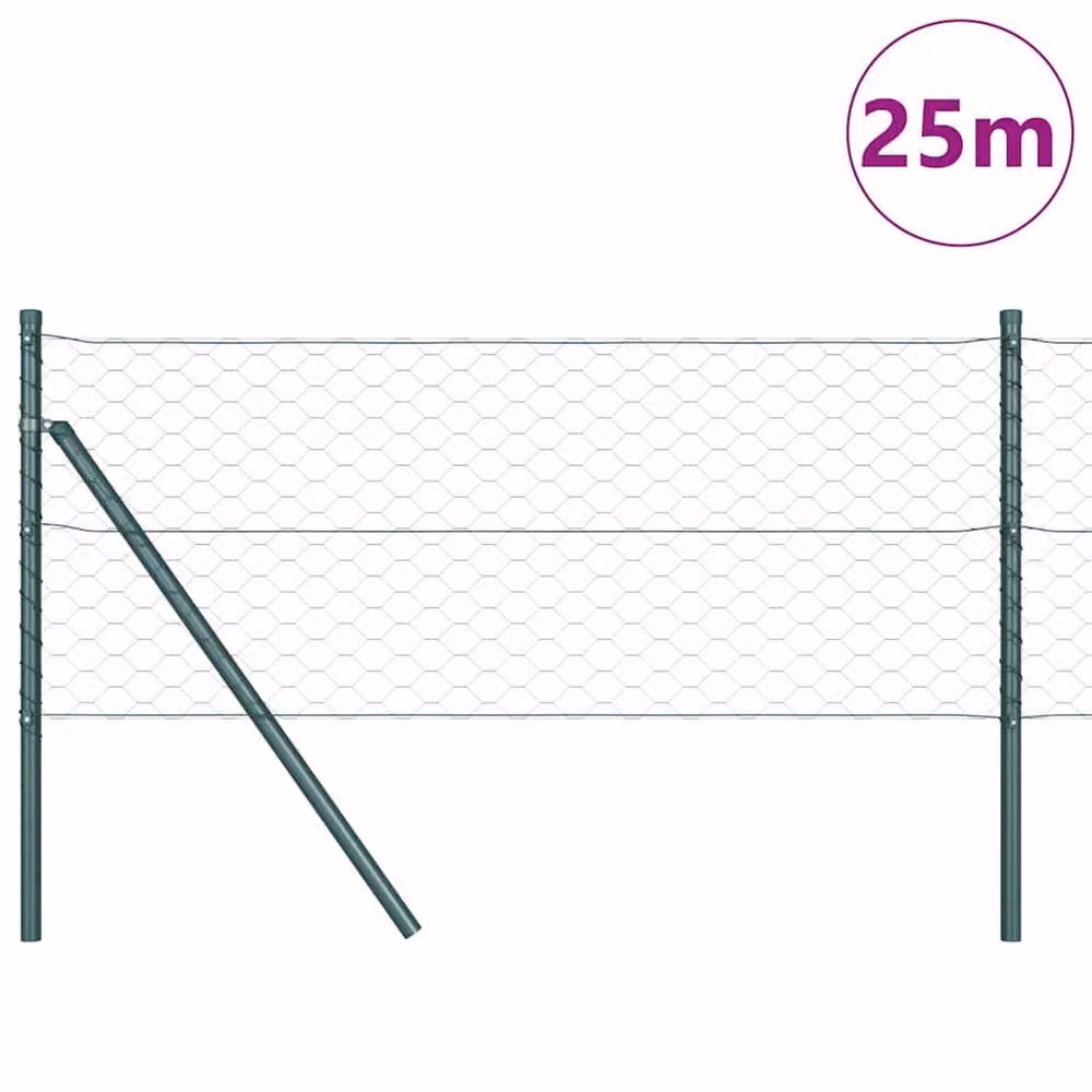 Berkfield Home Green Steel Hexagon Wire Mesh Fence, H: 60 cm x W: 25 m – 3