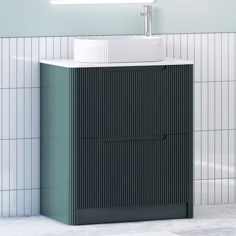 Royal Bathrooms Avenza Floor Standing 2 Drawer Vanity Unit with Lyon Basin in Moss Green and White