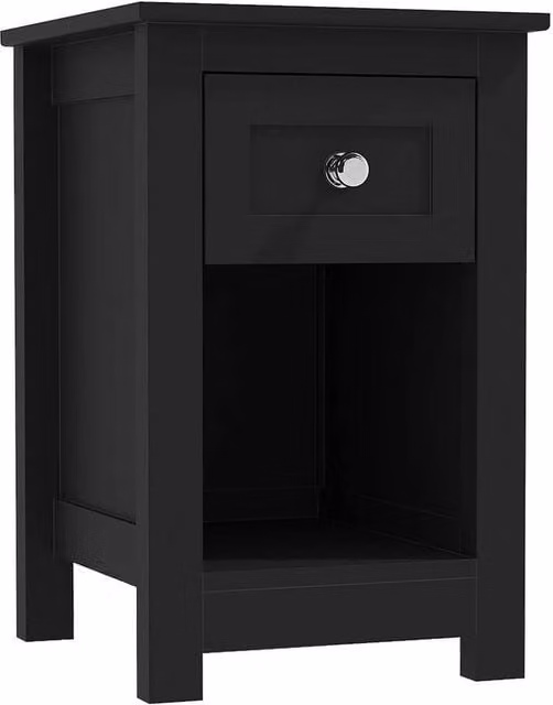 NESTLUNE Black Slim Wood Side Table and Bedside Storage Unit