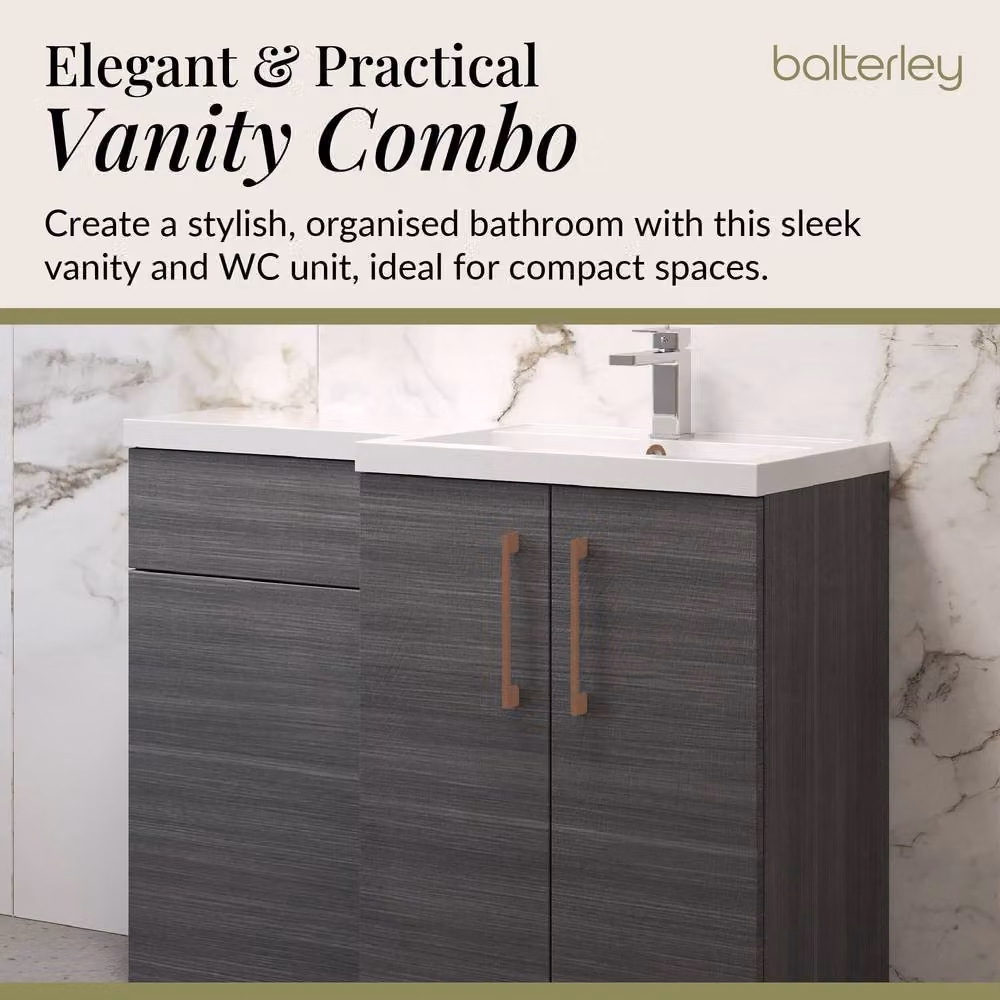 Balterley Modern Right-Hand Vanity and WC Unit Combination in Matt Anthracite Grey Woodgrain – 3