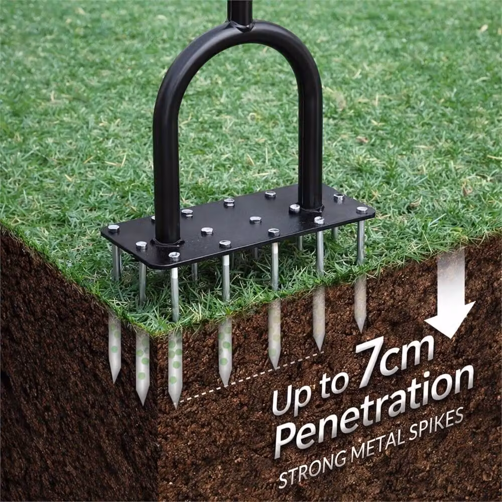 Nordara Manual Lawn Aerator Tool with 15 Steel Spikes and T-Handle in Black – 4