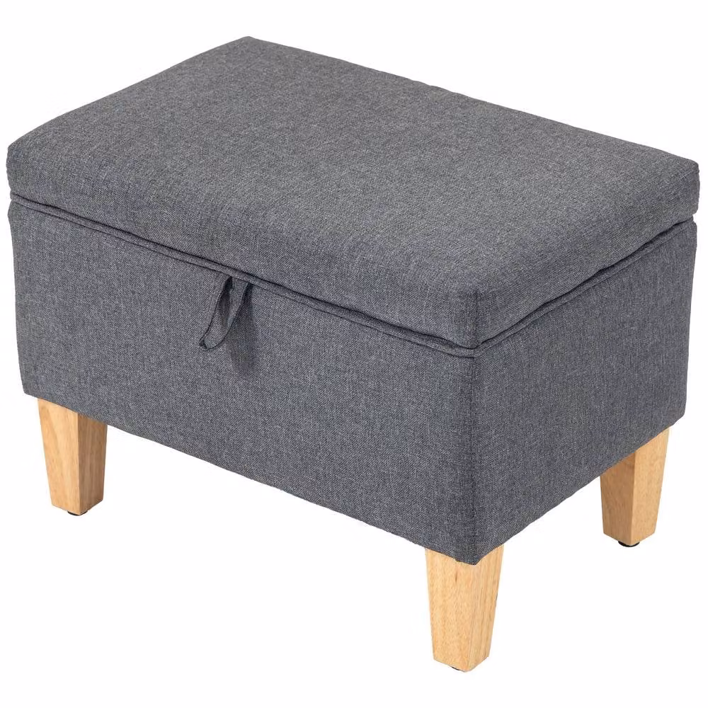 STILVORA Grey Fabric Storage Ottoman with Wooden Frame – 3
