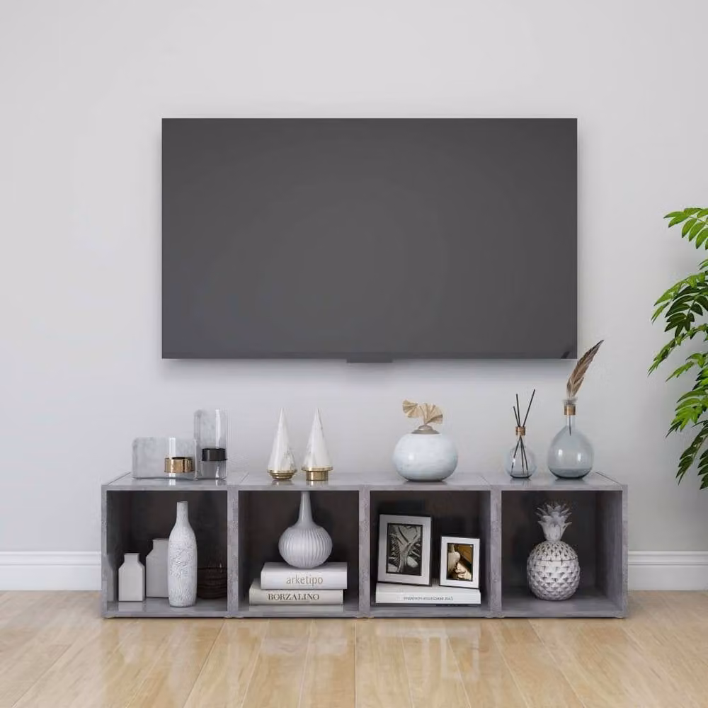 Berkfield Home Set of 4 Modern TV Cabinets in Concrete Grey, Engineered Wood, W/D/H: 37 x 35 x 37 cm – 1