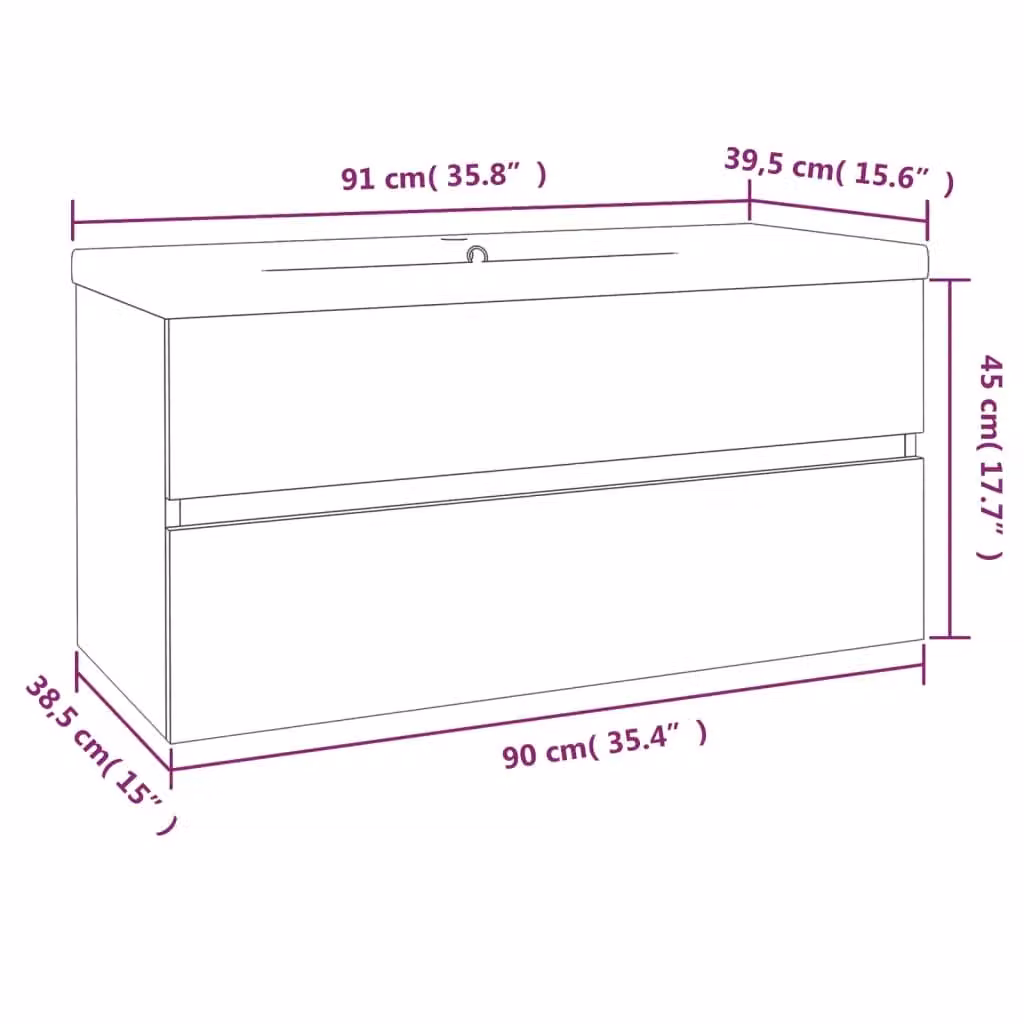 Berkfield Home Wall Mounted Bathroom Sink Cabinet with Built-in Basin in Smoked Oak Brown – 3