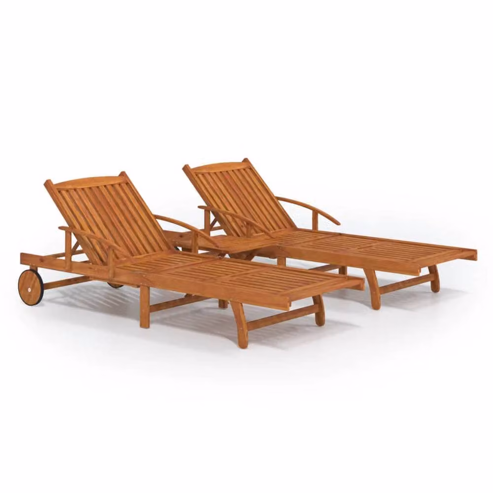 Berkfield Home 2 Piece Acacia Wood Sunlounger Set with Table in Brown – 2