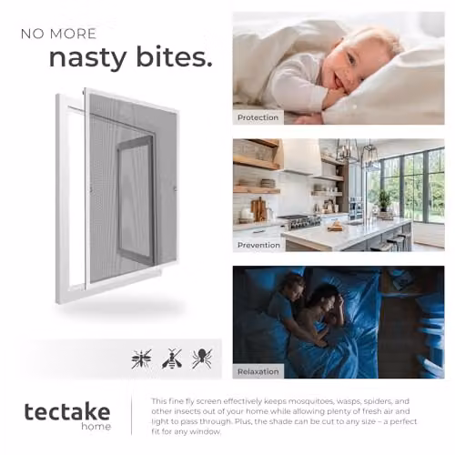 tectake Fly Screen for Windows with White Aluminium Frame and Black Fibreglass Insect Mesh, W: 120 cm, H: 140 cm – 2