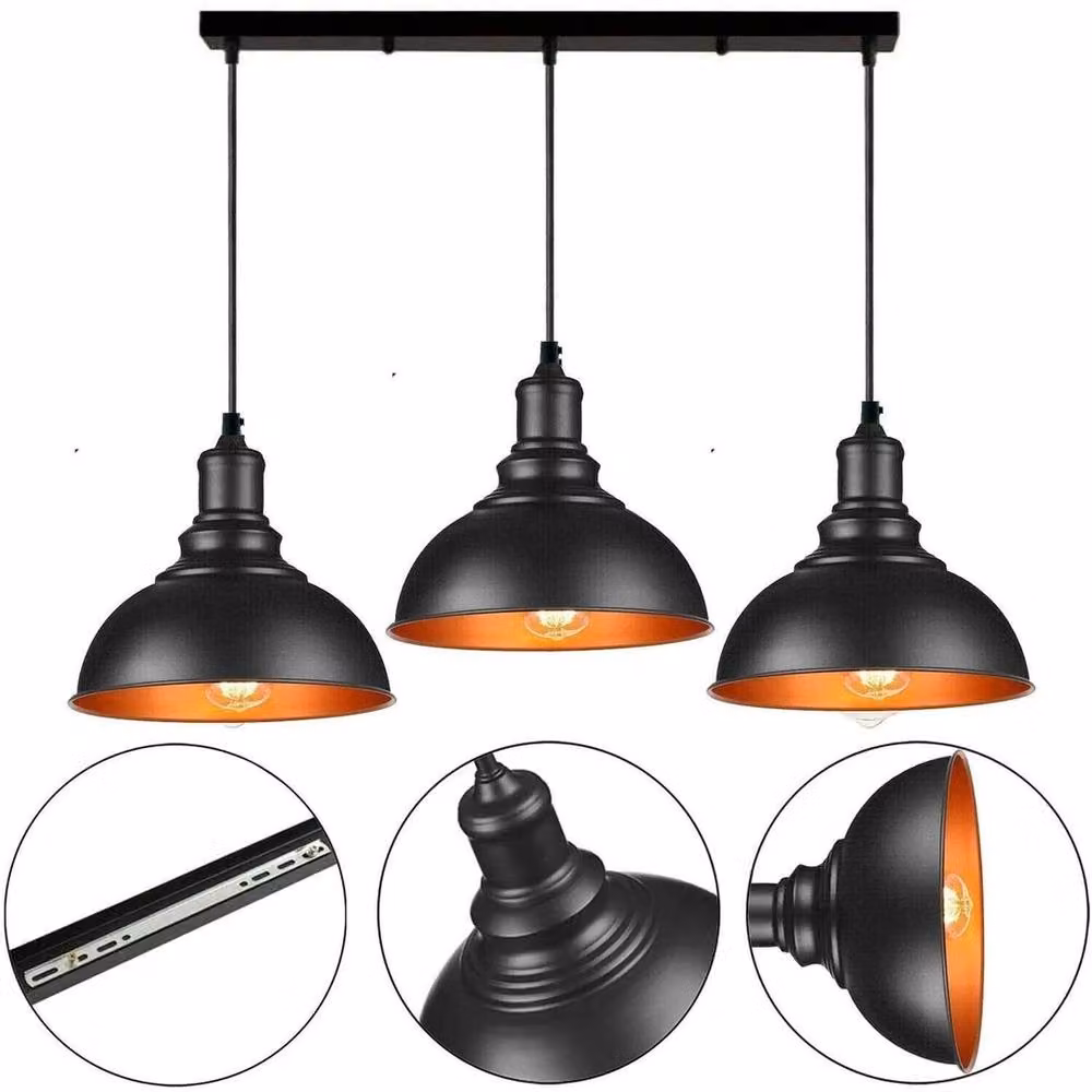 NESTLUNE 3 Drop Cluster Vintage Pendant Ceiling Light in Black Metal – 3