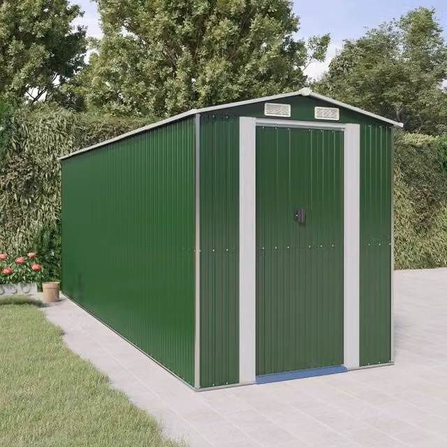 Berkfield Home Green Galvanised Steel Garden Shed with Sliding Doors and Side Vent W/D/H: 192 x 523 x 223 cm – 1