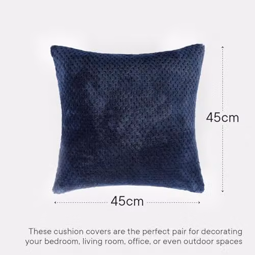 Brentfords Waffle Fleece Square Cushion Covers Set of 2, Blue, W/D/H: 45 x 45 x 45 cm – 4
