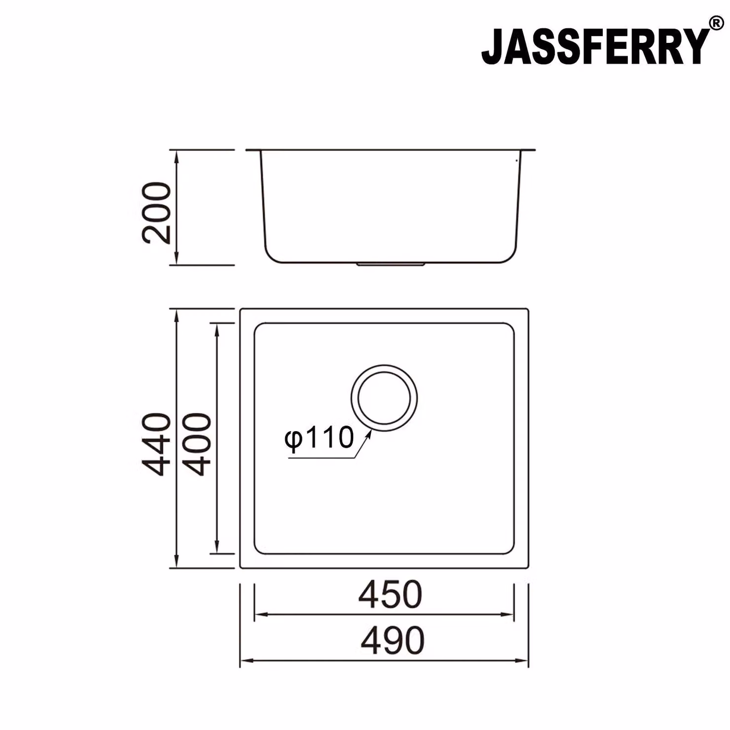 JASSFERRY Undermount Stainless Steel Kitchen Sink in Silver, W/D: 49 x 44 cm – 2