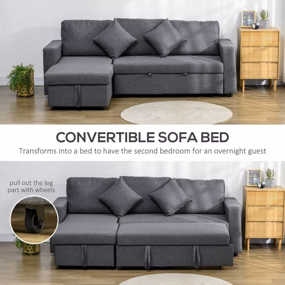 Wyld Haus Kesosu 3 Seater Sofa Bed in Dark Grey with Reversible Chaise and Built-in Storage – 4