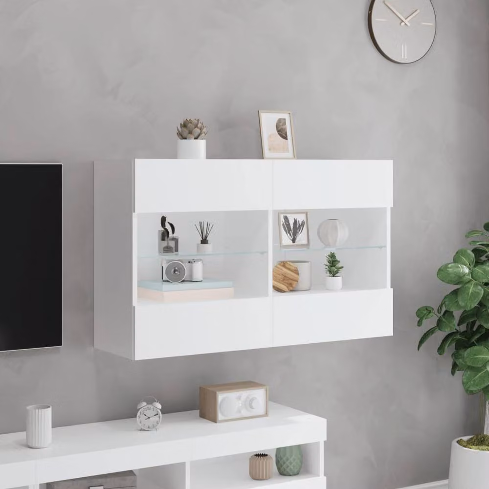 Berkfield Home Modern White Wall Mounted TV Cabinet with Integrated LED Lights and Internal Shelves, W/D/H: 98.5 x 30 x 60.5 cm – 3