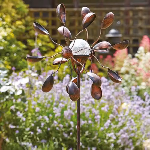 mysmartbuy Gemini Wind Spinner with Solar Powered Crackle Globe in Bronze and Multicolour, H: 130 cm – 2