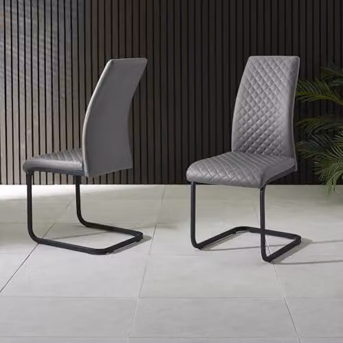 Julian Bowen Xavier Set of 4 Modern Grey Faux Leather Dining Chairs with Black Cantilever Legs, H 100 x W 43 cm – 1