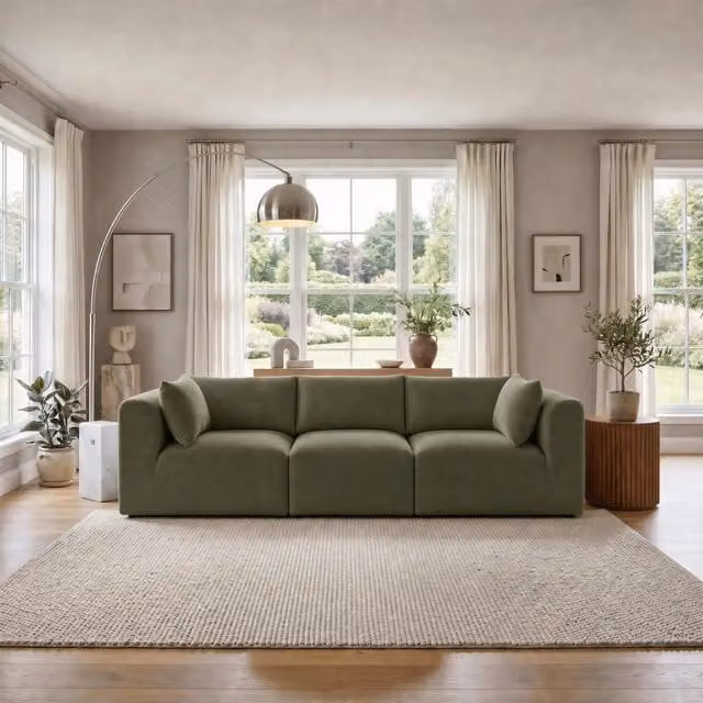 Furniturebox UK Drift 3 Seater Modular Sofa in Green Boucle Fabric with Solid Wood Frame