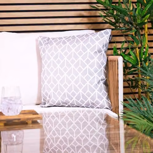 ICON Set of 4 Art Deco Geometric Print Outdoor and Indoor Waterproof Cushions in Grey, W/D/H: 43 x 43 x 43 cm – 4