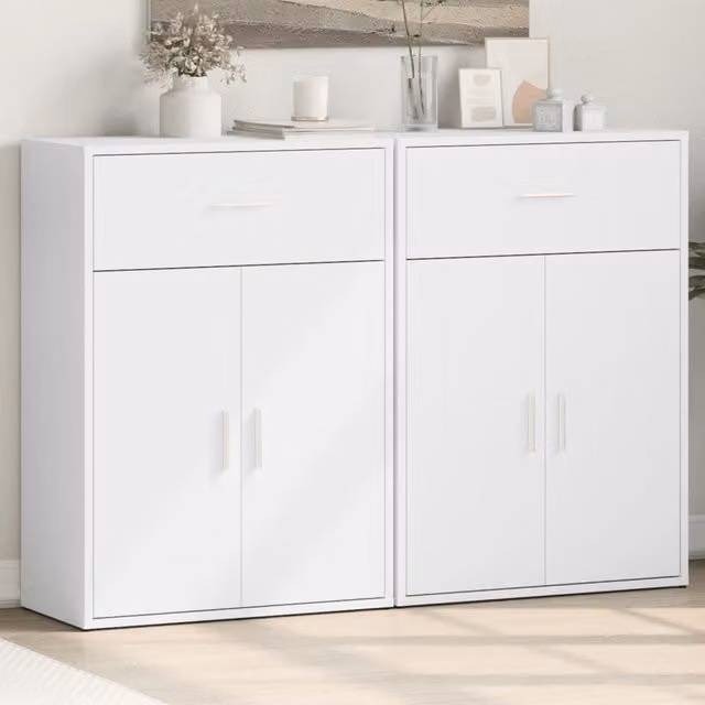 Berkfield Home Set of 2 Modern White Matt Sideboards in Engineered Wood, W/D/H: 60 x 30 x 84 cm