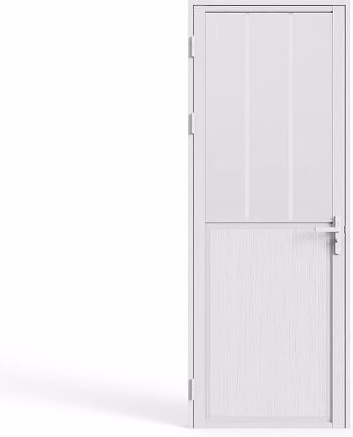 Vente-unique Reversible Industrial Style Swing Door in White with Aluminium and Frosted Tempered Glass – 1