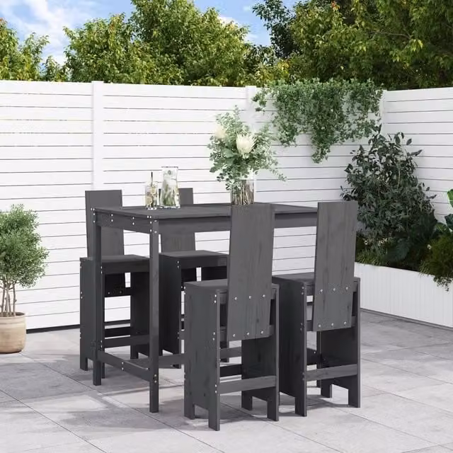 Berkfield Home 5 Piece Garden Bar Set in Grey Solid Wood Pine