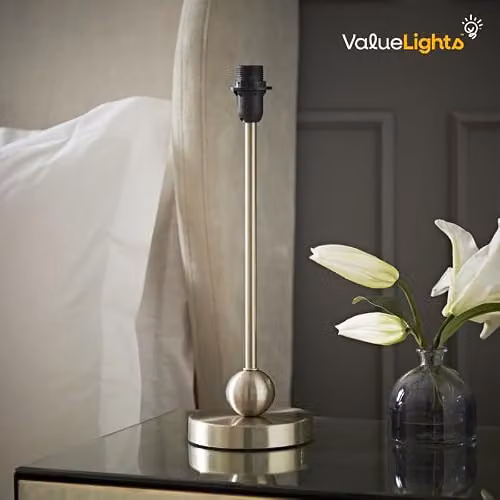 ValueLights Modern Chrome Sphere Table Lamp with White Fabric Shade – 2