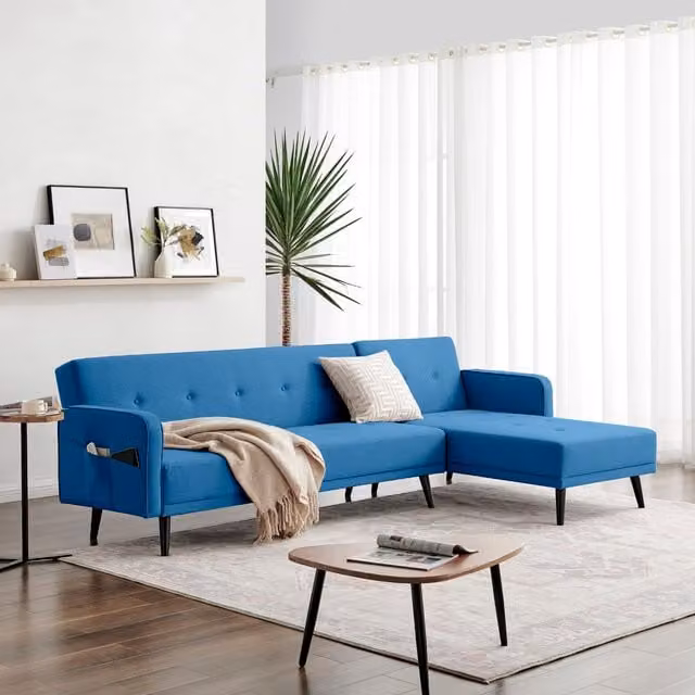 FurnitureboxUK Oscar 3 Seat L Shaped Reversible Upholstered Fabric Chaise Sofa Bed in Blue