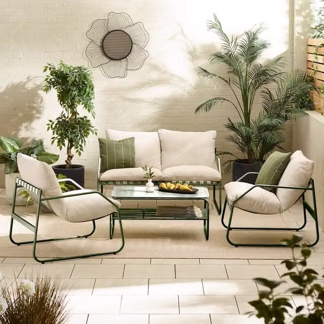 FurnitureboxUK Syros 4 Seat Metal and Glass Garden Sofa Set in Green